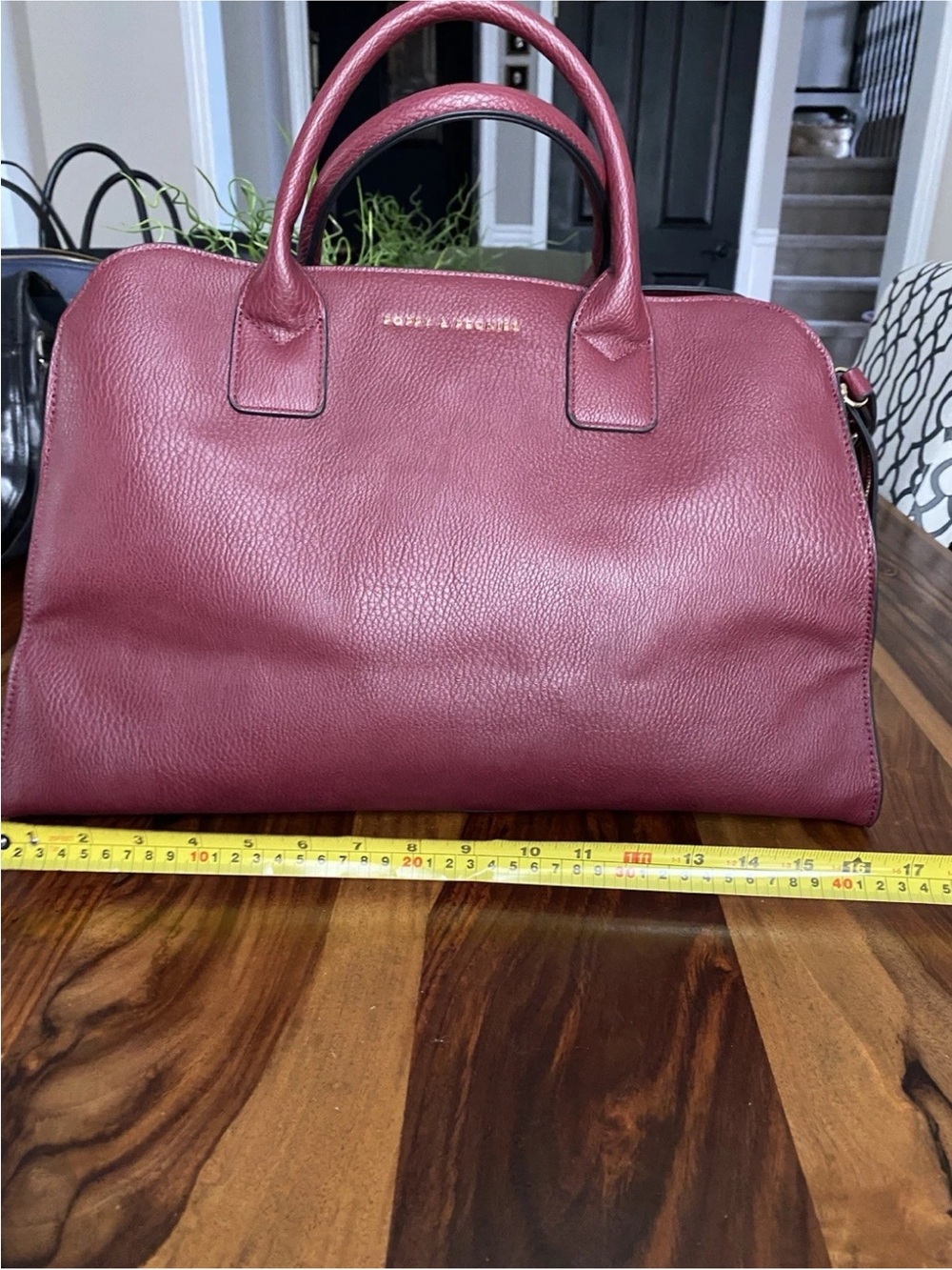 Poppy & Peonies Berry Leather Structured Satchel